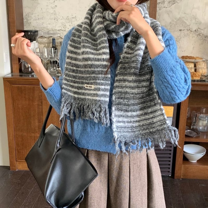 Женски плетен шал от вълна, корейски стил, зима, поддържа топлината