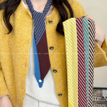 Шал – корейски плетен тънък ивици дизайн, вълна, есен 2025, базов стил