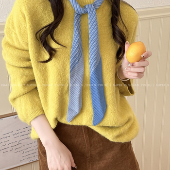 Шал – корейски плетен тънък ивици дизайн, вълна, есен 2025, базов стил