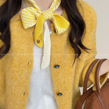 Шал – корейски плетен тънък ивици дизайн, вълна, есен 2025, базов стил