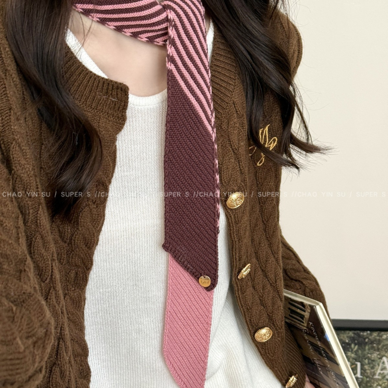 Шал – корейски плетен тънък ивици дизайн, вълна, есен 2025, базов стил