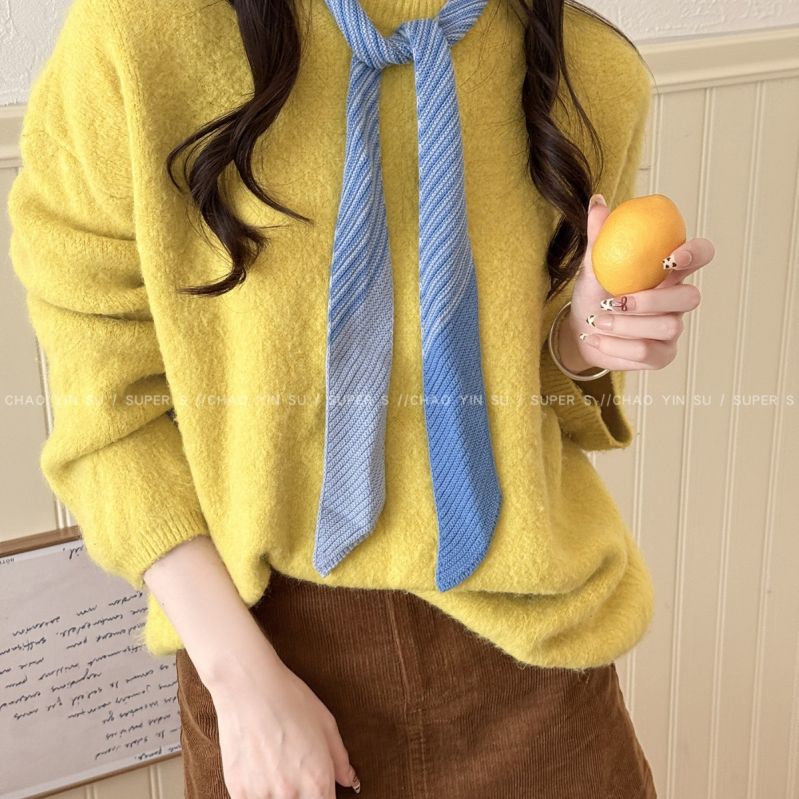 Шал – корейски плетен тънък ивици дизайн, вълна, есен 2025, базов стил