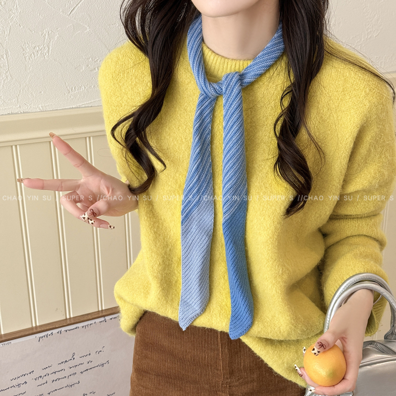 Шал – корейски плетен тънък ивици дизайн, вълна, есен 2025, базов стил