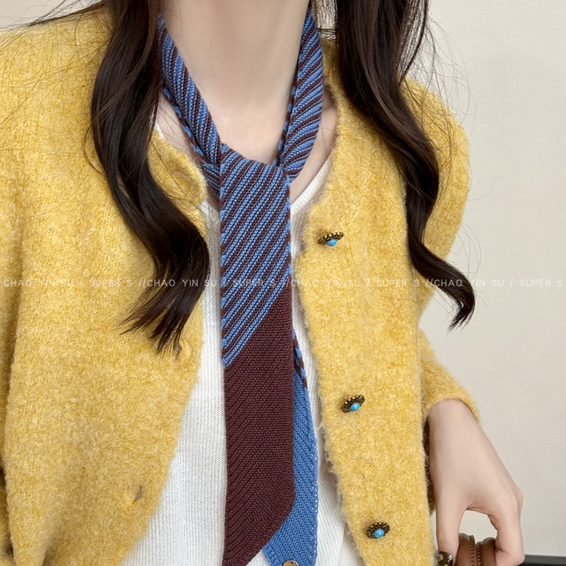 Шал – корейски плетен тънък ивици дизайн, вълна, есен 2025, базов стил