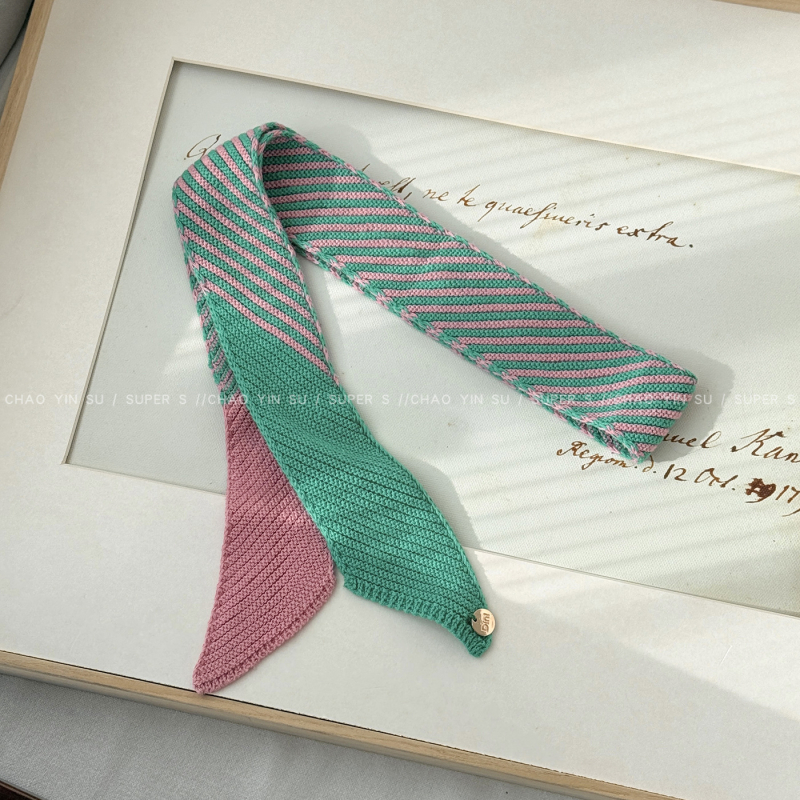 Шал – корейски плетен тънък ивици дизайн, вълна, есен 2025, базов стил