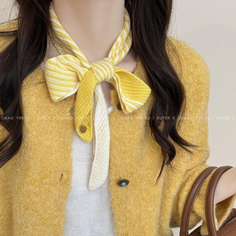 Шал – корейски плетен тънък ивици дизайн, вълна, есен 2025, базов стил