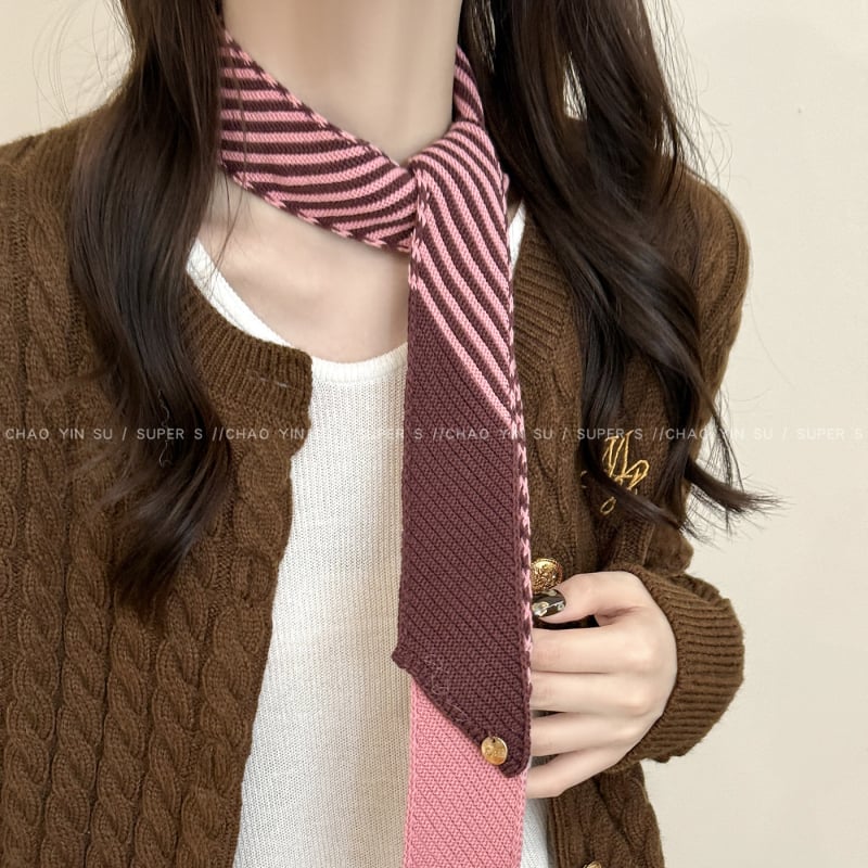Шал – корейски плетен тънък ивици дизайн, вълна, есен 2025, базов стил