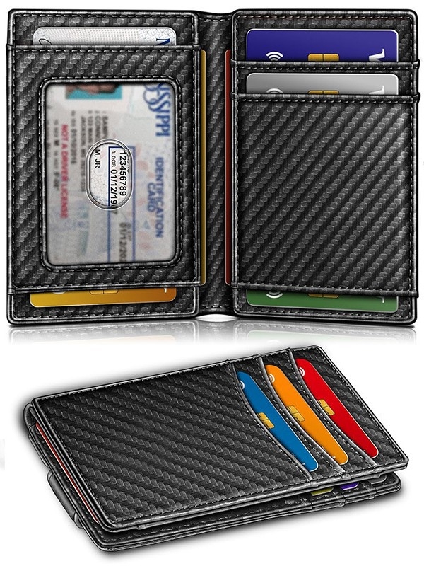 Muški novčanik za kartice s dvostrukim preklopom i magnetskim klipom za novac, velik kapacitet, minimalistički stil