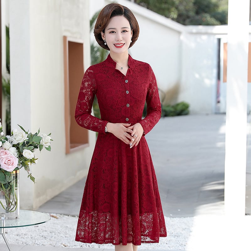 Csipkés ruha, karcsú szabás, középhosszú, tavasz 2024, 95% poliészter