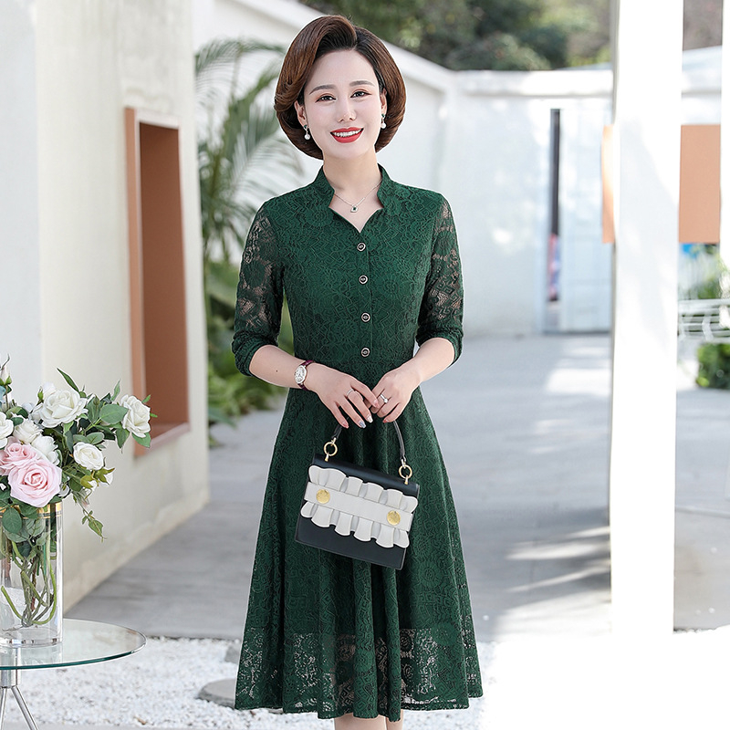 Csipkés ruha, karcsú szabás, középhosszú, tavasz 2024, 95% poliészter