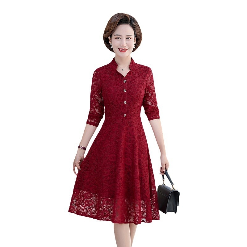 Csipkés ruha, karcsú szabás, középhosszú, tavasz 2024, 95% poliészter