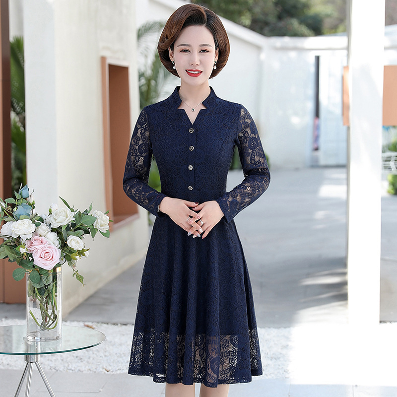 Csipkés ruha, karcsú szabás, középhosszú, tavasz 2024, 95% poliészter