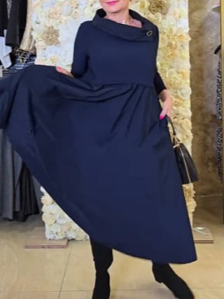 Ženska haljina s A-linijom silueta i elegantnim stilom, elastični poliester, uzorak mašna, duga suknja, ovratnik U oblika