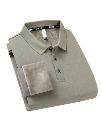 Muška zimska polo majica s flis podstavom, dugi rukav, ležernog kroja, poslovno casual stil, poliester