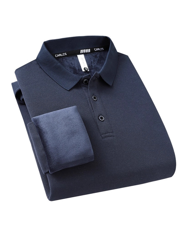 Muška zimska polo majica s flis podstavom, dugi rukav, ležernog kroja, poslovno casual stil, poliester