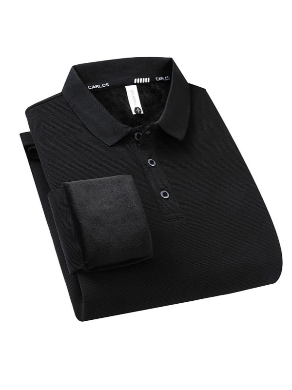 Muška zimska polo majica s flis podstavom, dugi rukav, ležernog kroja, poslovno casual stil, poliester