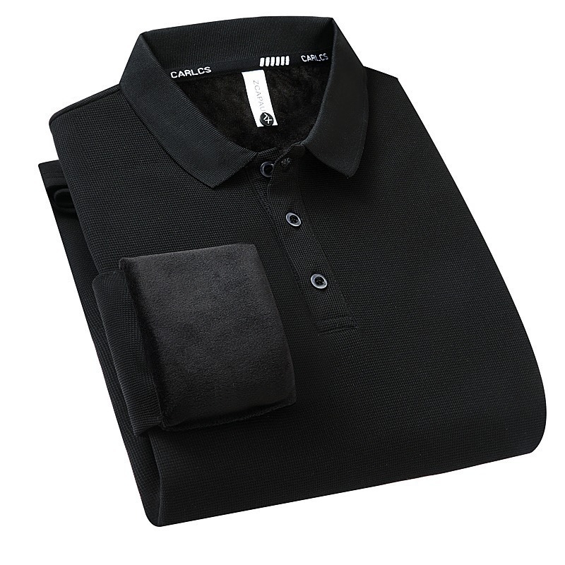 Muška zimska polo majica s flis podstavom, dugi rukav, ležernog kroja, poslovno casual stil, poliester
