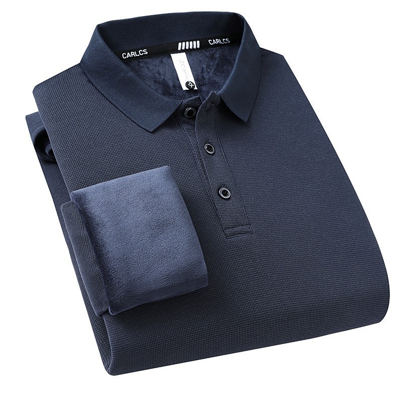 Muška zimska polo majica s flis podstavom, dugi rukav, ležernog kroja, poslovno casual stil, poliester