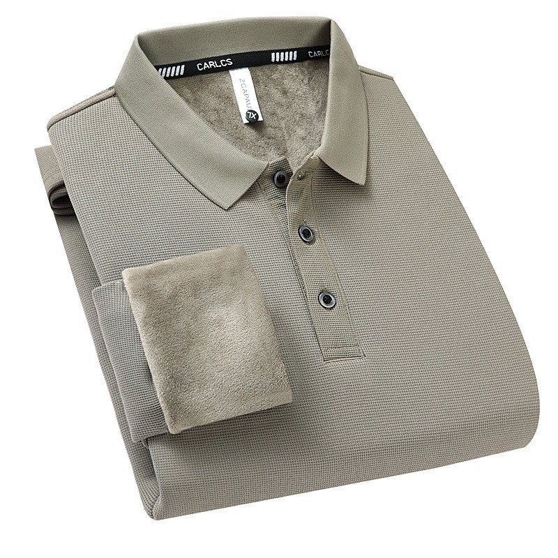 Muška zimska polo majica s flis podstavom, dugi rukav, ležernog kroja, poslovno casual stil, poliester
