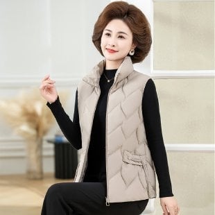 Vesta pentru femei de vârstă mijlocie și vârstnice – guler polo, chenille, poliester, stil feminin.