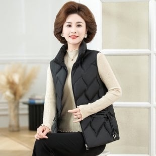 Vesta pentru femei de vârstă mijlocie și vârstnice – guler polo, chenille, poliester, stil feminin.