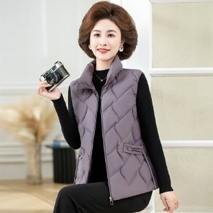 Vesta pentru femei de vârstă mijlocie și vârstnice – guler polo, chenille, poliester, stil feminin.