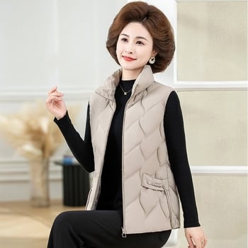 Vesta pentru femei de vârstă mijlocie și vârstnice – guler polo, chenille, poliester, stil feminin.