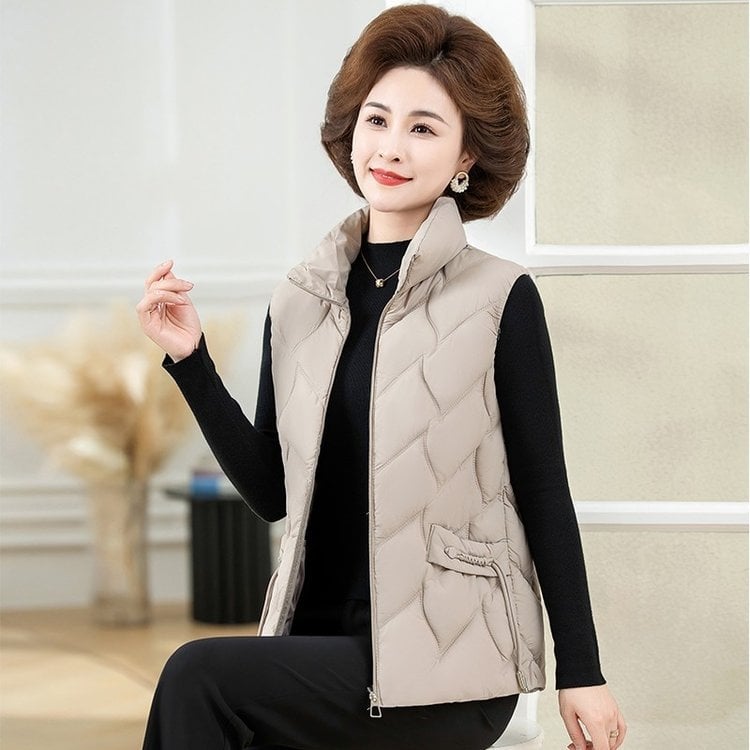 Vesta pentru femei de vârstă mijlocie și vârstnice – guler polo, chenille, poliester, stil feminin.