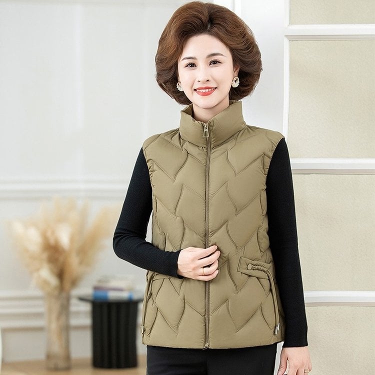 Vesta pentru femei de vârstă mijlocie și vârstnice – guler polo, chenille, poliester, stil feminin.