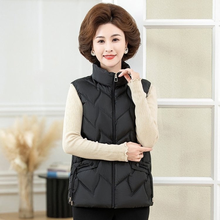 Vesta pentru femei de vârstă mijlocie și vârstnice – guler polo, chenille, poliester, stil feminin.