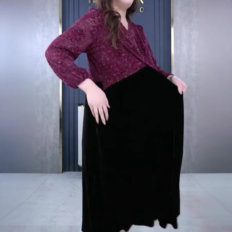 Csipke jacquard részletekkel ellátott chiffon ruha, fő anyag poliészter 90-95%, másodlagos <30%, hossz 99 cm, gyűrődő textúra, elegáns stílus, Kapok Forest márka