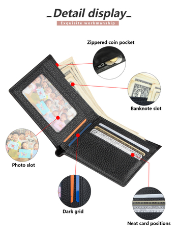 Muški novčanik s RFID zaštitom od kože prvog sloja, s džepom za novčiće na zip, poslovni stil
