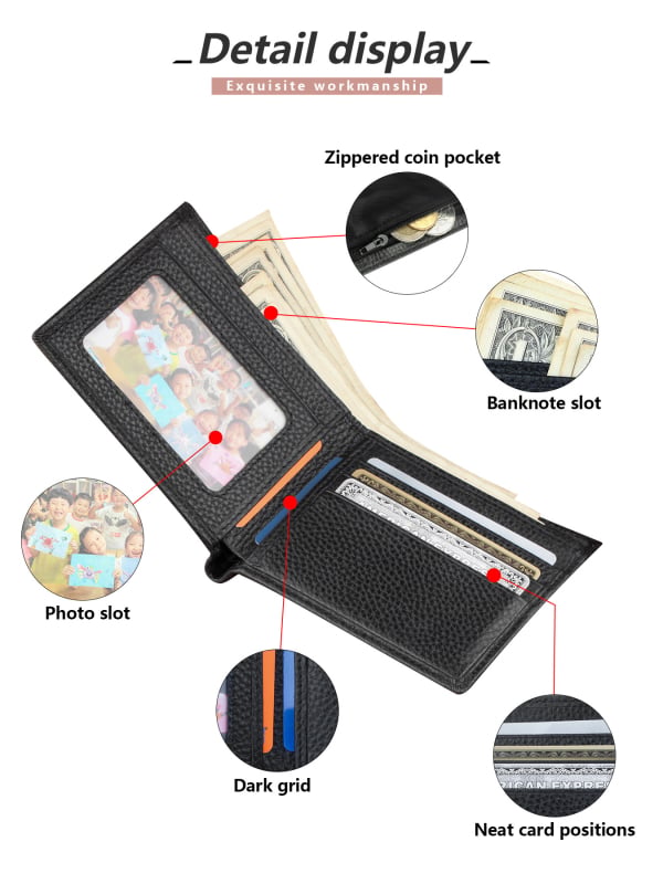 Muški novčanik s RFID zaštitom od kože prvog sloja, s džepom za novčiće na zip, poslovni stil