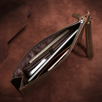 Мъжка чанта-клач от естествена кожа, горен слой кравешка кожа, подплата от естествена кожа, дизайн за улеснено носене