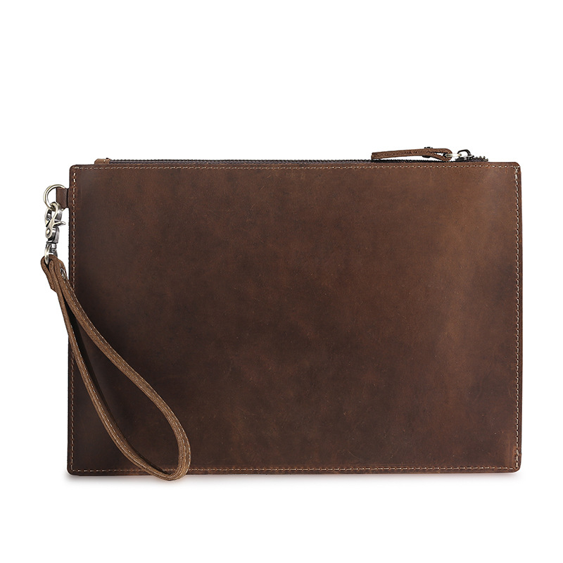 Мъжка чанта-клач от естествена кожа, горен слой кравешка кожа, подплата от естествена кожа, дизайн за улеснено носене