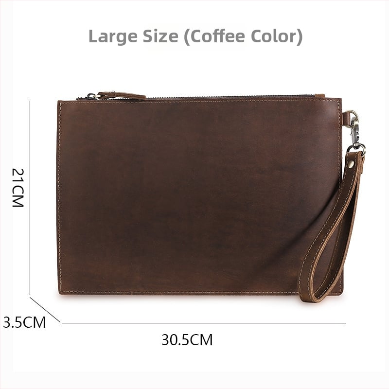 Мъжка чанта-клач от естествена кожа, горен слой кравешка кожа, подплата от естествена кожа, дизайн за улеснено носене