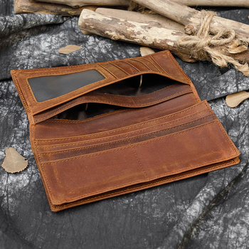 Muški dugi novčanik od prave kože, koža prvog sloja, model 8030, gradski minimalistički stil, podstava od poliestera