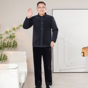 Βαμβακερό ανδρικό παλτό για ηλικιωμένους, χειμωνιάτικο, άνετη γραμμή, μονοκόμματο κούμπωμα, παχύτερη επένδυση πολυεστέρα