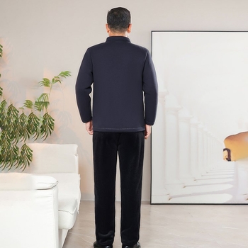 Βαμβακερό ανδρικό παλτό για ηλικιωμένους, χειμωνιάτικο, άνετη γραμμή, μονοκόμματο κούμπωμα, παχύτερη επένδυση πολυεστέρα