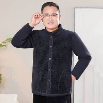 Βαμβακερό ανδρικό παλτό για ηλικιωμένους, χειμωνιάτικο, άνετη γραμμή, μονοκόμματο κούμπωμα, παχύτερη επένδυση πολυεστέρα