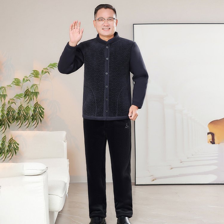 Βαμβακερό ανδρικό παλτό για ηλικιωμένους, χειμωνιάτικο, άνετη γραμμή, μονοκόμματο κούμπωμα, παχύτερη επένδυση πολυεστέρα