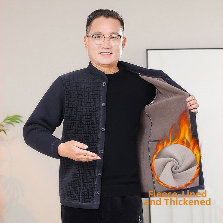 Βαμβακερό ανδρικό παλτό για ηλικιωμένους, χειμωνιάτικο, άνετη γραμμή, μονοκόμματο κούμπωμα, παχύτερη επένδυση πολυεστέρα