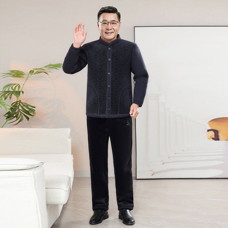 Βαμβακερό ανδρικό παλτό για ηλικιωμένους, χειμωνιάτικο, άνετη γραμμή, μονοκόμματο κούμπωμα, παχύτερη επένδυση πολυεστέρα