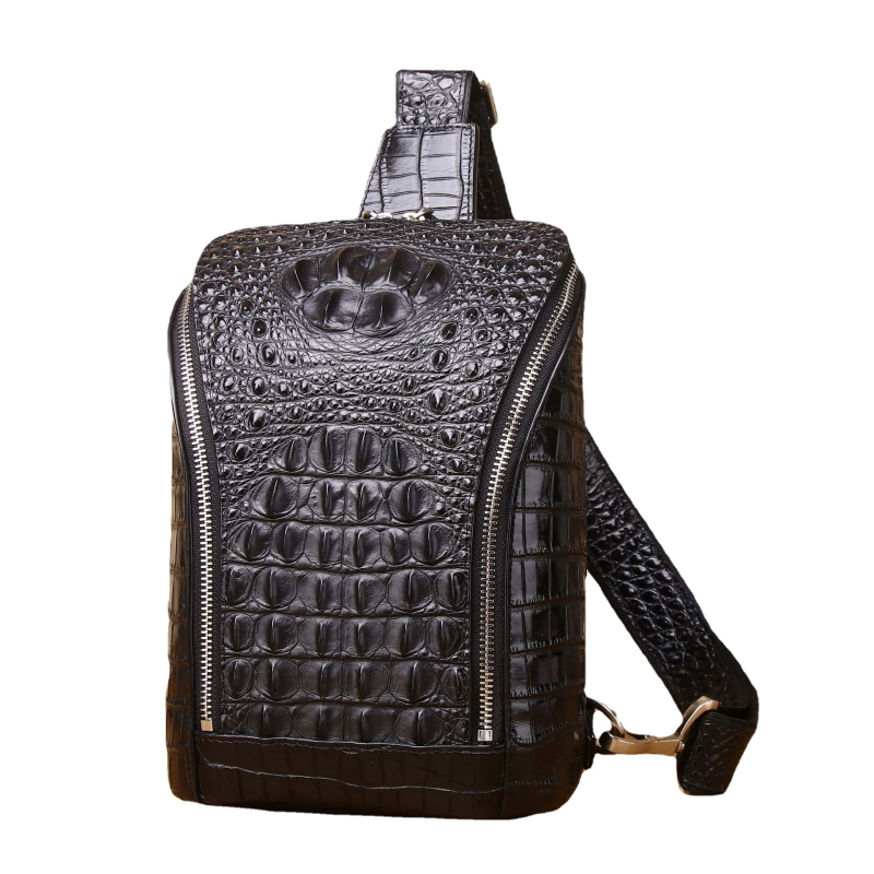 Muška torbica za prsa od prave kože, uzorak krokodila, model 6318-2, velika kapaciteta