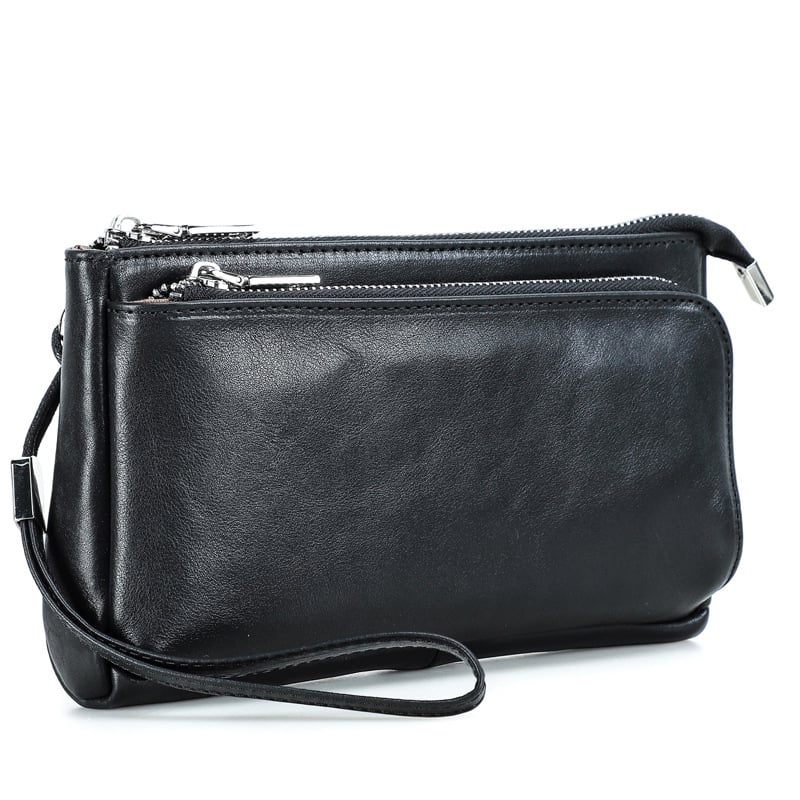 Black Angel мъжки клач от първокласна кравешка кожа, водоустойчив и разширяем, с множество ципове и отделения за телефон и слушалки