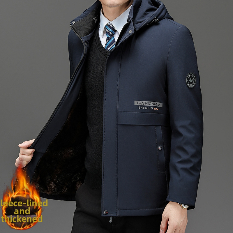 Ανδρικό μπουφάν με κουκούλα, παχύ γέμισμα από πολυεστέρα και επένδυση από πολυεστέρα, φερμουάρ