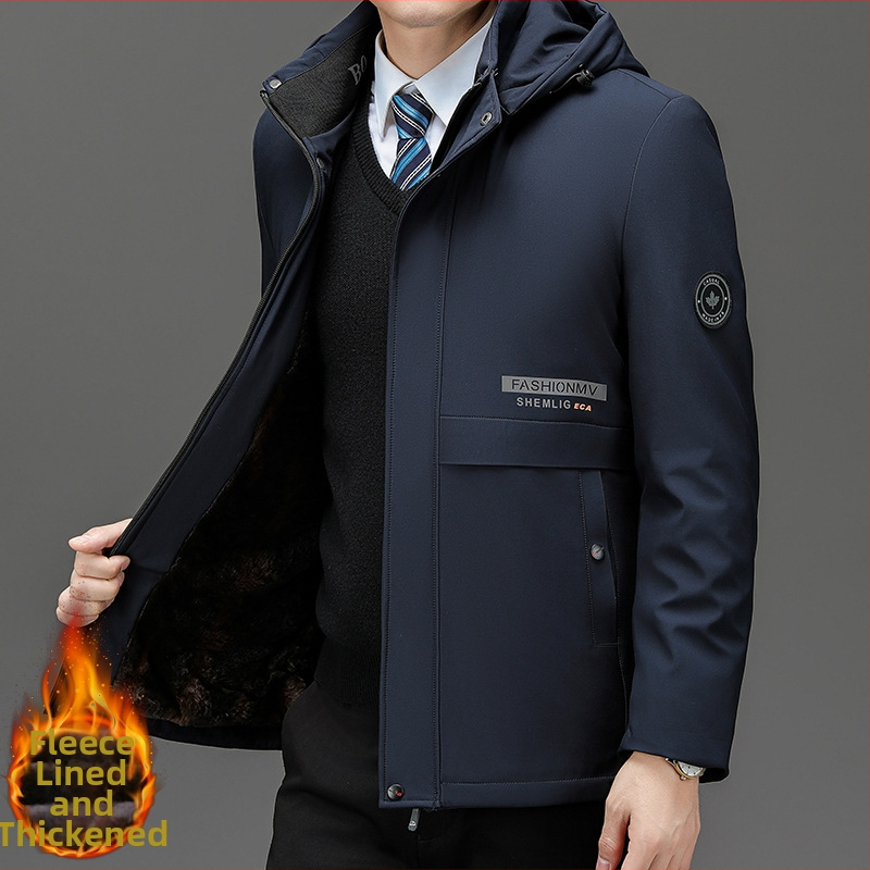 Ανδρικό μπουφάν με κουκούλα, παχύ γέμισμα από πολυεστέρα και επένδυση από πολυεστέρα, φερμουάρ