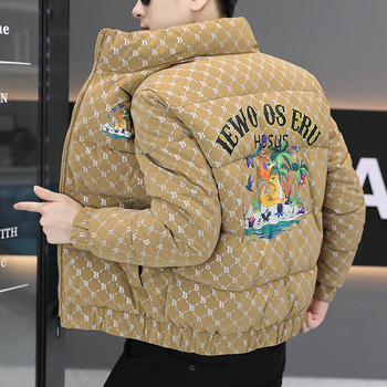 Ανδρικό μπουφάν με βαμβακερή επένδυση, στενή εφαρμογή, στάσιμος γιακάς, φερμουάρ, φλις επένδυση