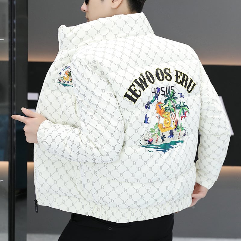 Ανδρικό μπουφάν με βαμβακερή επένδυση, στενή εφαρμογή, στάσιμος γιακάς, φερμουάρ, φλις επένδυση