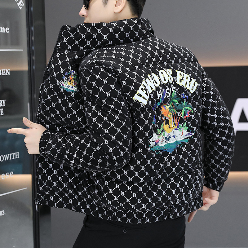 Ανδρικό μπουφάν με βαμβακερή επένδυση, στενή εφαρμογή, στάσιμος γιακάς, φερμουάρ, φλις επένδυση